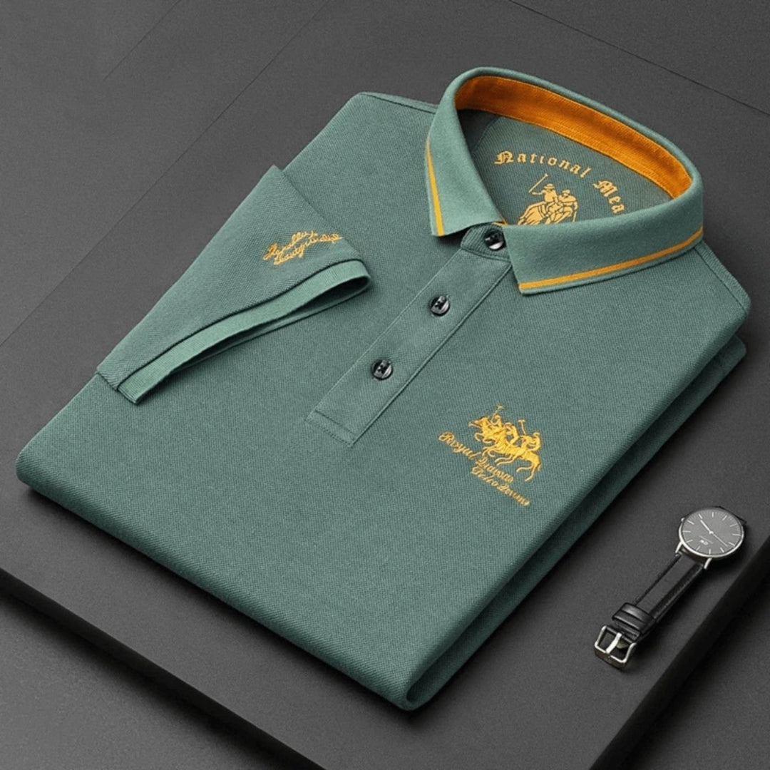 Heren Slim-Fit Korte Mouw Poloshirt met Geborduurd Logo - Zielony