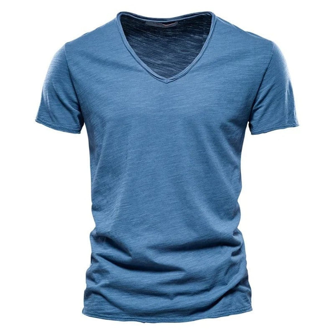 Heren Slim-Fit Kreukvrij V-hals T-shirt - Blauw