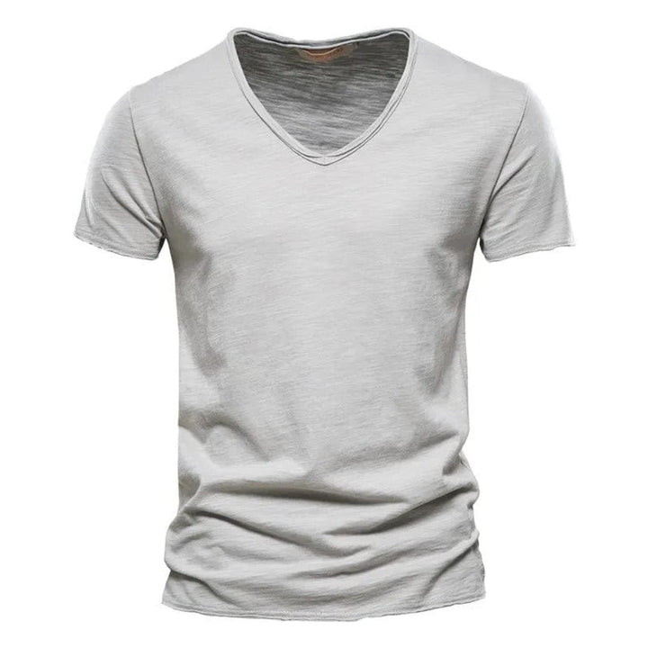 Heren Slim-Fit Kreukvrij V-hals T-shirt - Lichtgrijs