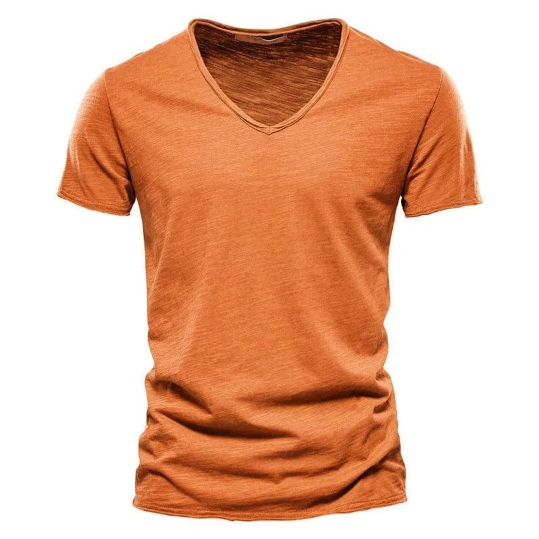 Heren Slim-Fit Kreukvrij V-hals T-shirt - Oranje