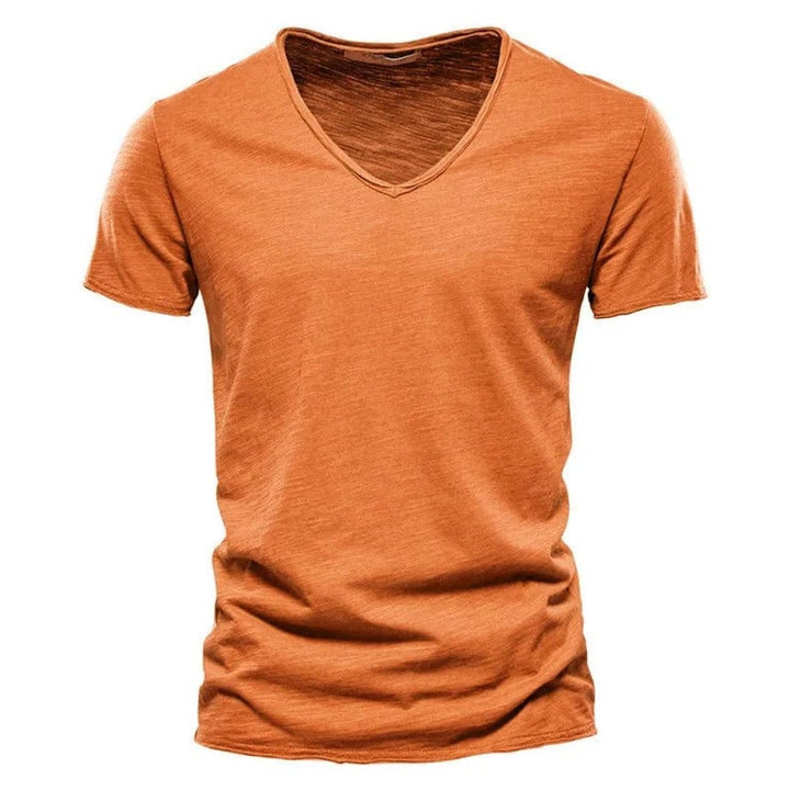 Heren Slim-Fit Kreukvrij V-hals T-shirt - Oranje
