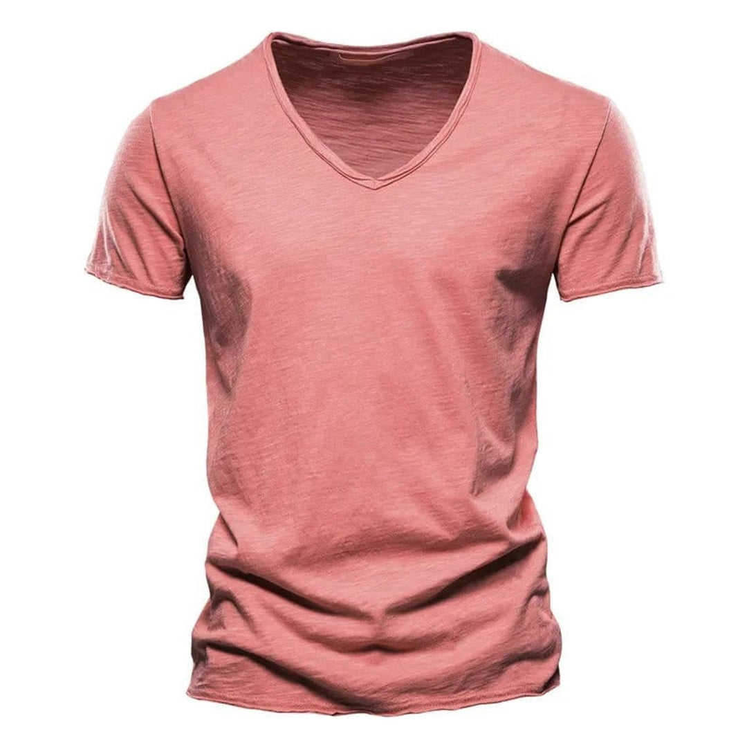 Heren Slim-Fit Kreukvrij V-hals T-shirt - Roze