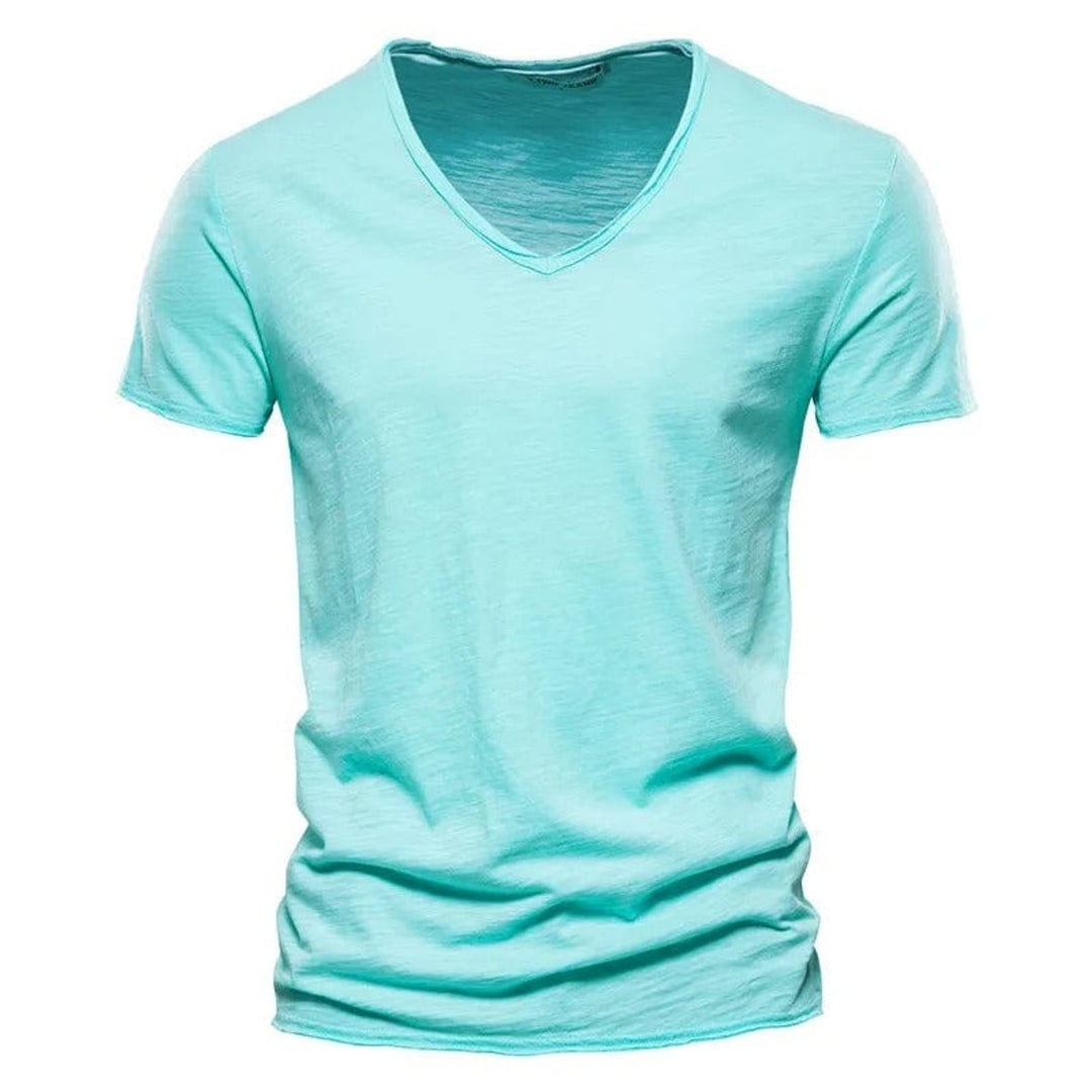 Heren Slim-Fit Kreukvrij V-hals T-shirt - Turkoois
