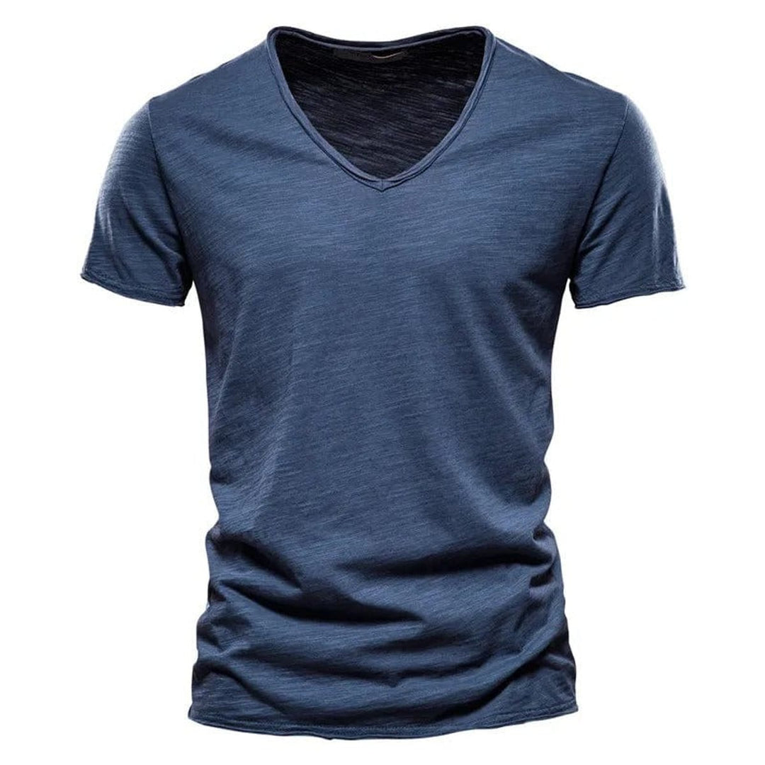 Heren Slim-Fit Kreukvrij V-hals T-shirt - Donkerblauw