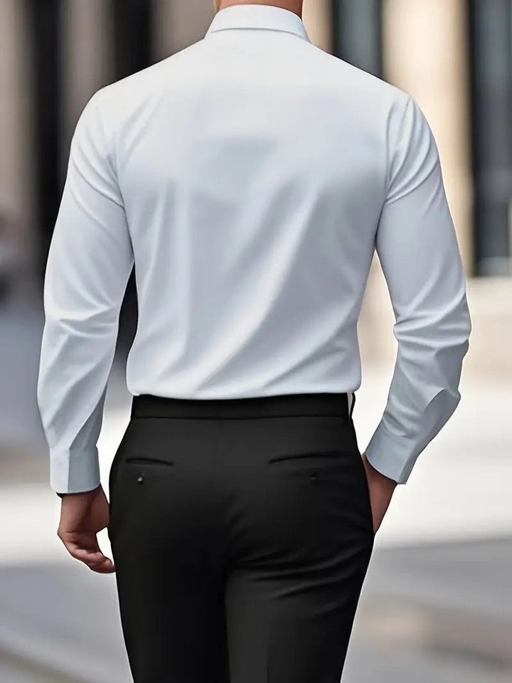 Heren Slim-Fit Kreukvrij Zakelijk Overhemd Lange Mouw