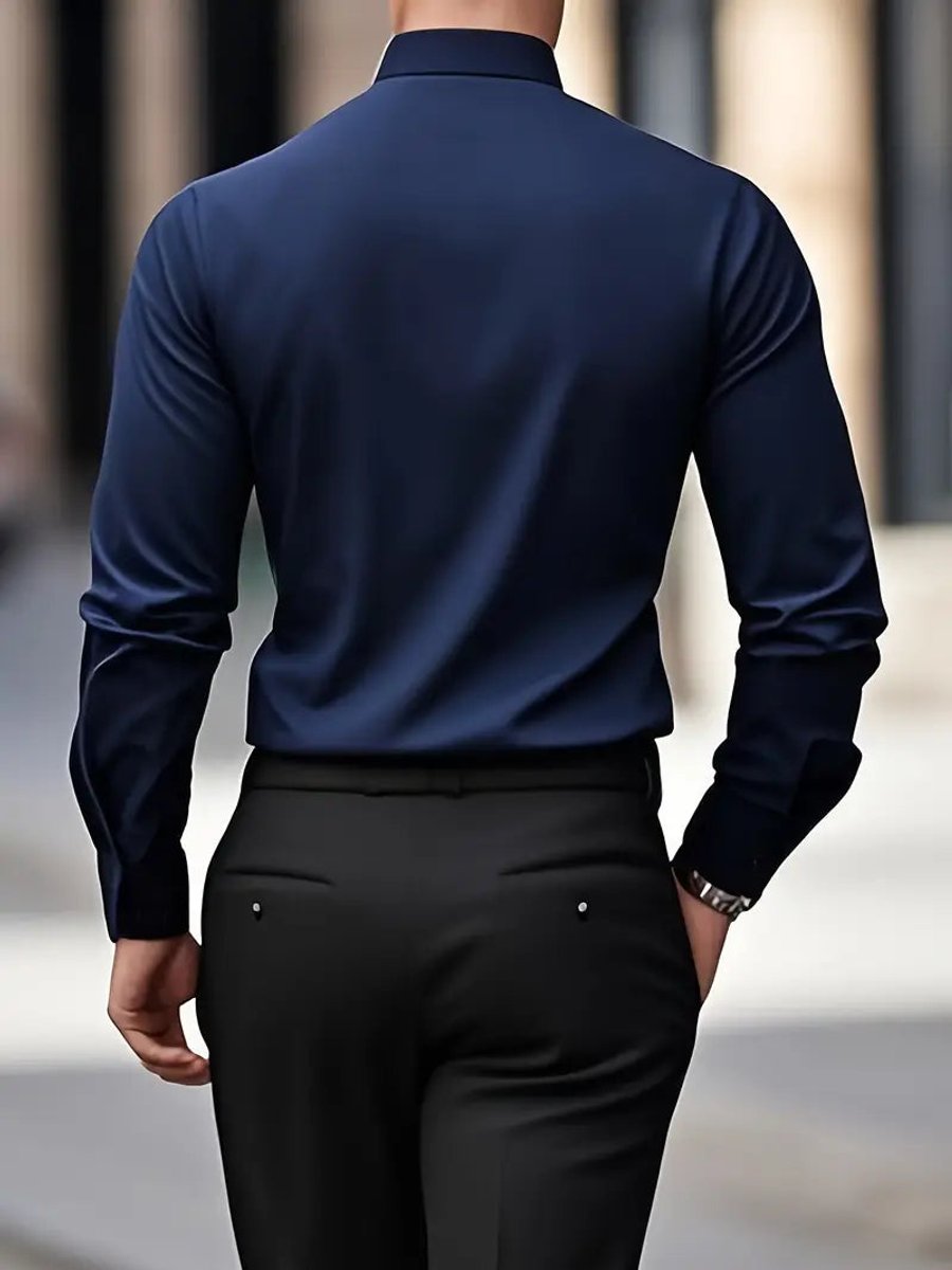 Heren Slim-Fit Kreukvrij Zakelijk Overhemd Lange Mouw