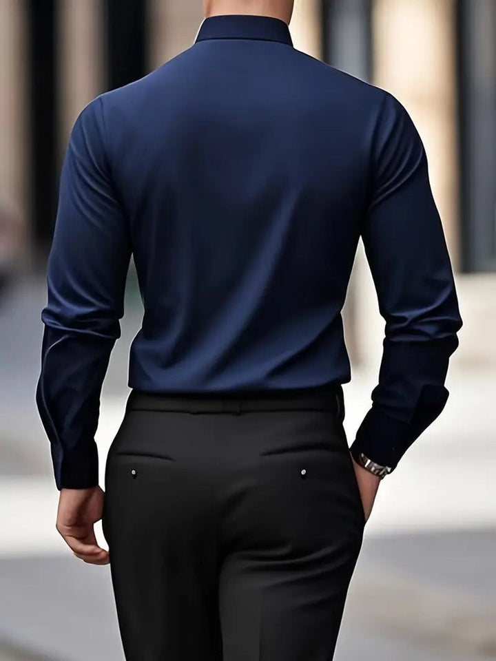 Heren Slim-Fit Kreukvrij Zakelijk Overhemd Lange Mouw