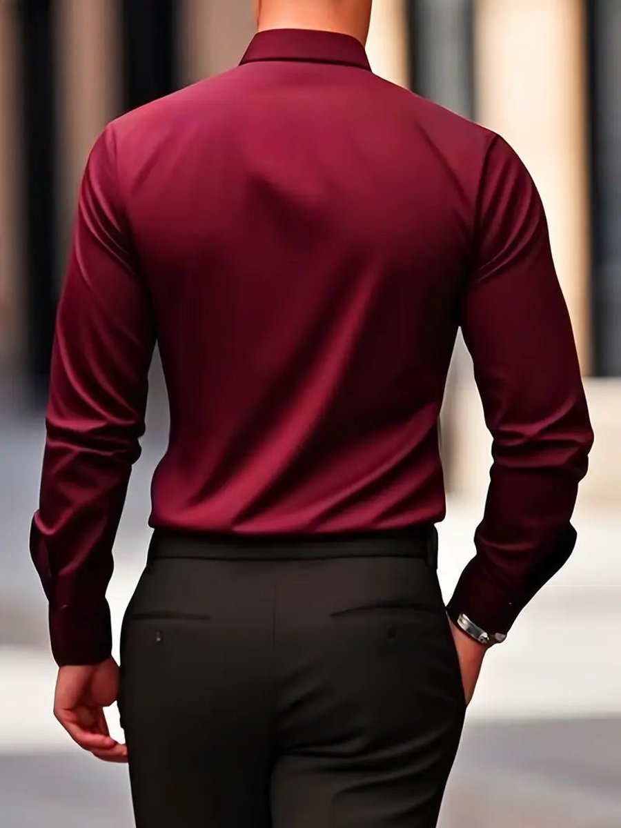 Heren Slim-Fit Kreukvrij Zakelijk Overhemd Lange Mouw
