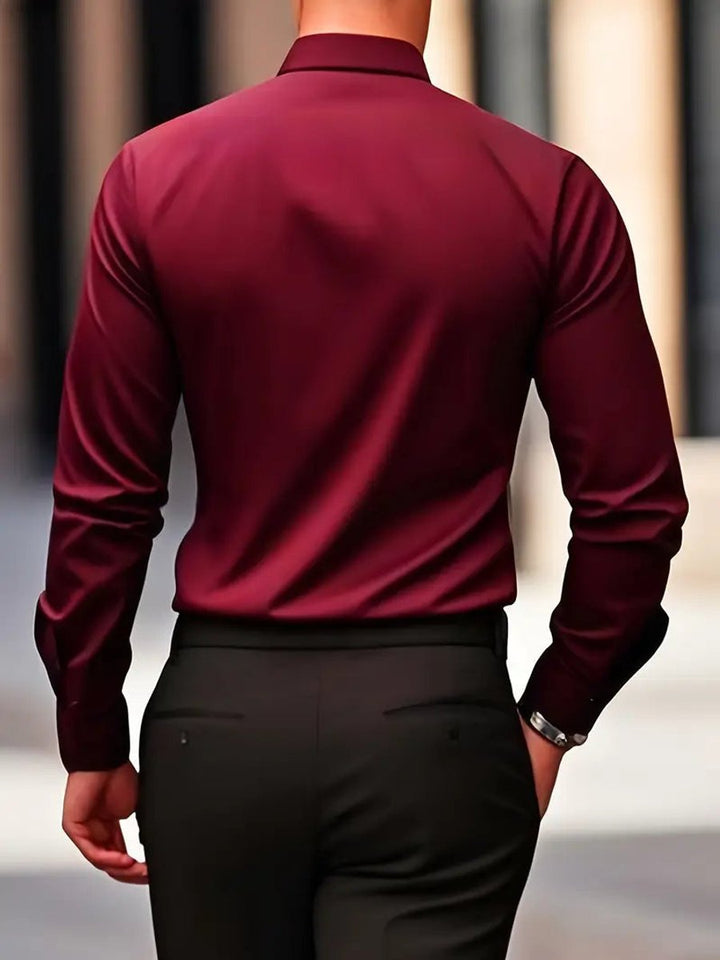 Heren Slim-Fit Kreukvrij Zakelijk Overhemd Lange Mouw