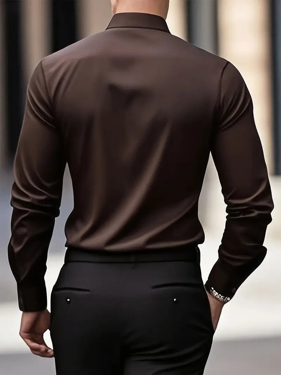 Heren Slim-Fit Kreukvrij Zakelijk Overhemd Lange Mouw