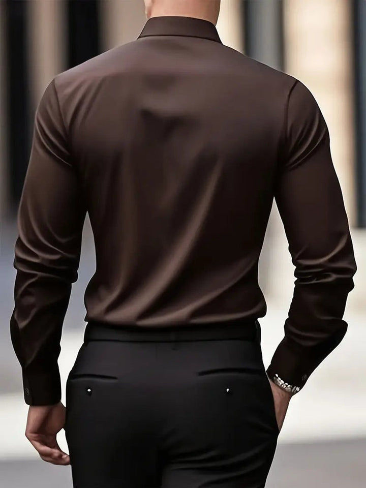 Heren Slim-Fit Kreukvrij Zakelijk Overhemd Lange Mouw