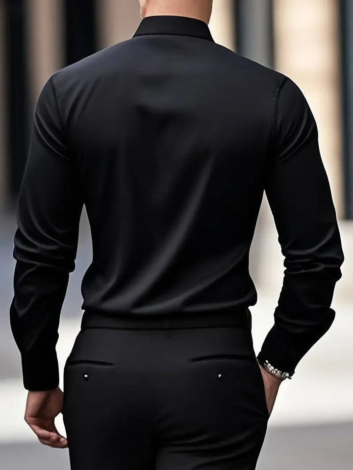 Heren Slim-Fit Kreukvrij Zakelijk Overhemd Lange Mouw