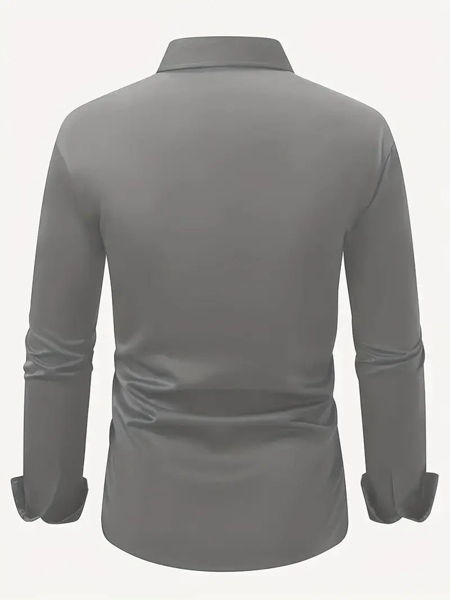 Heren Slim-Fit Kreukvrij Zakelijk Overhemd Lange Mouw