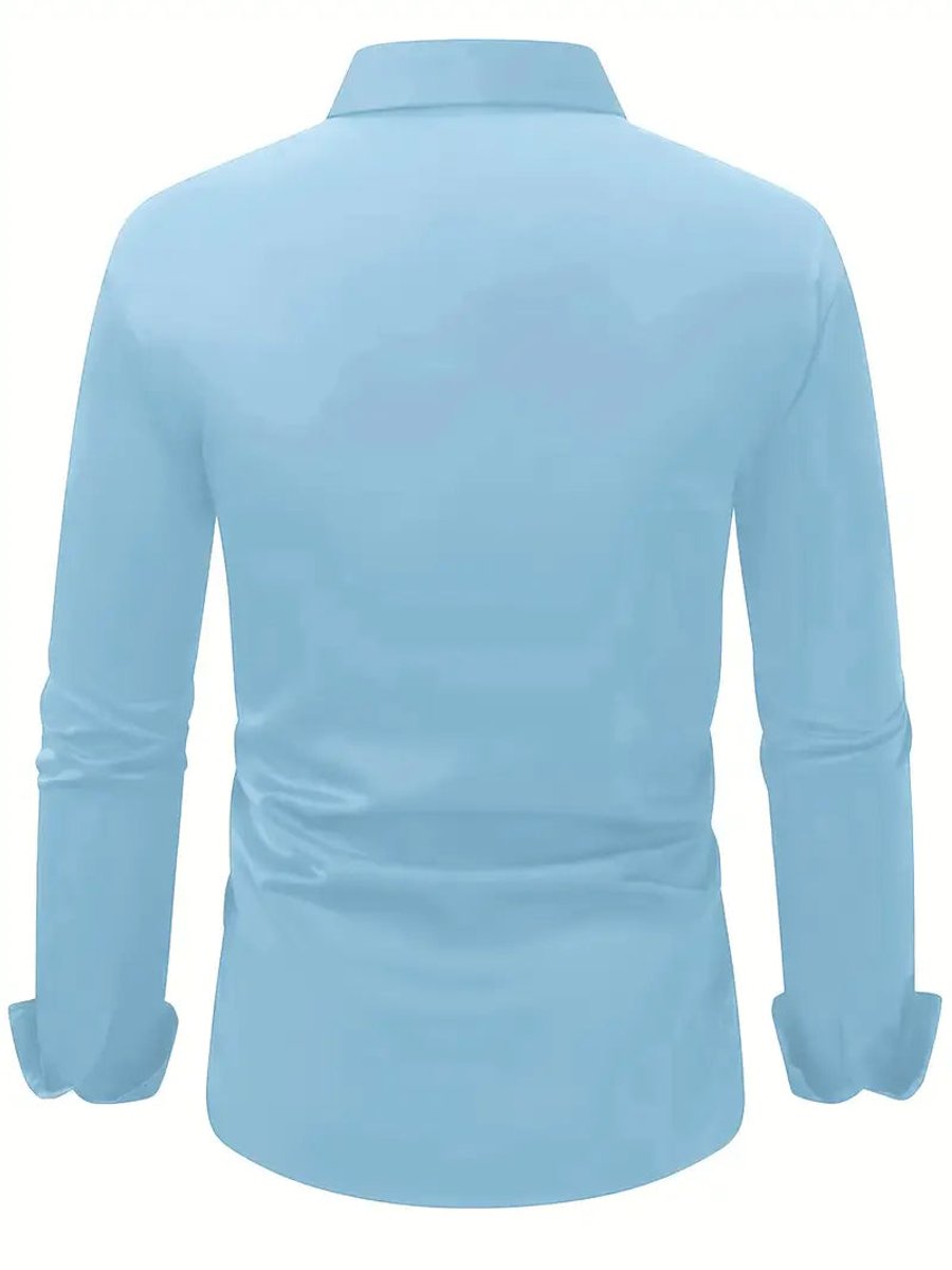Heren Slim-Fit Kreukvrij Zakelijk Overhemd Lange Mouw