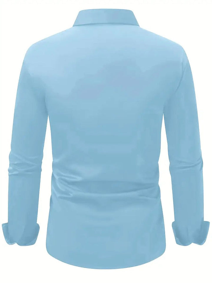 Heren Slim-Fit Kreukvrij Zakelijk Overhemd Lange Mouw