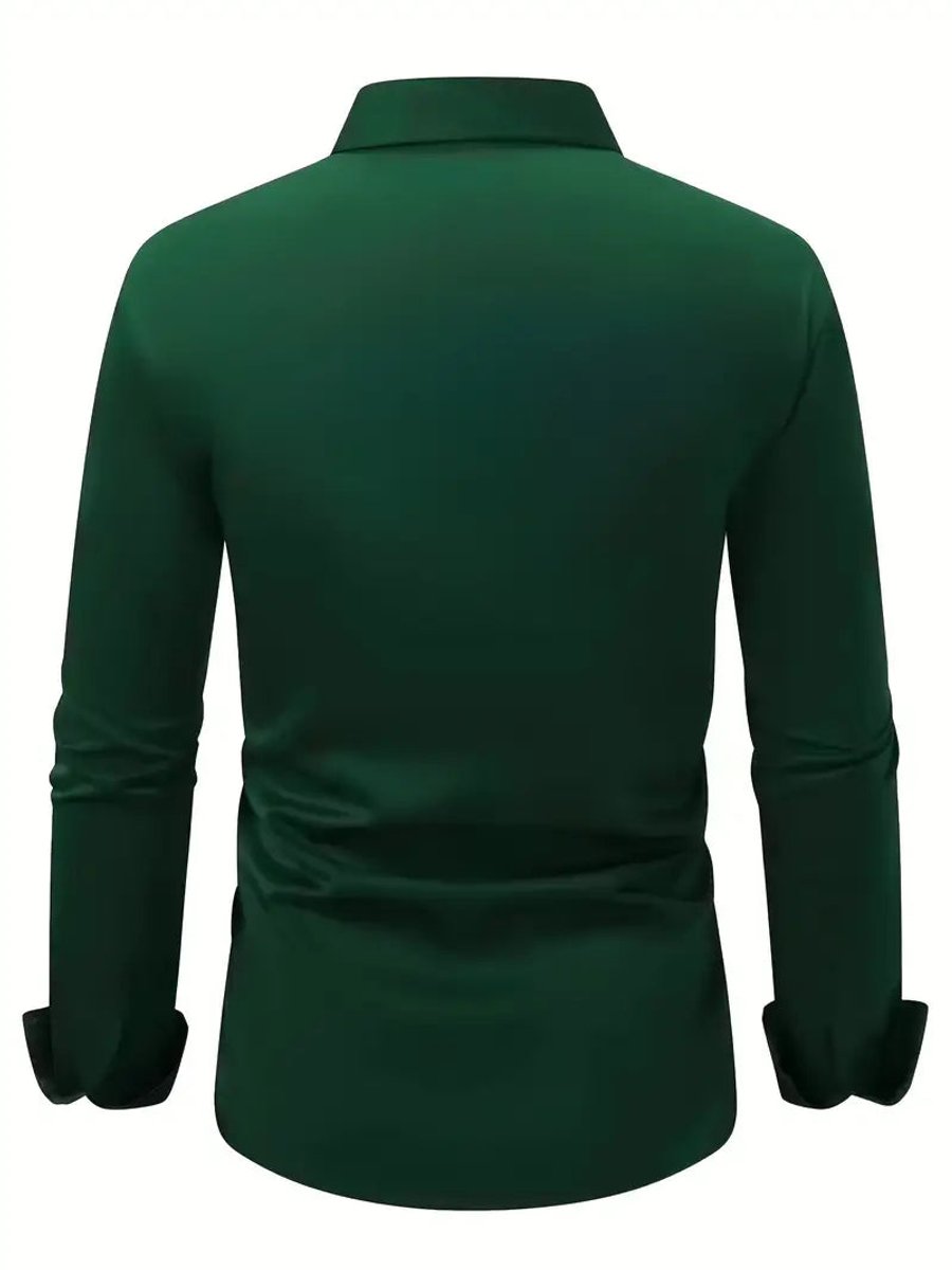 Heren Slim-Fit Kreukvrij Zakelijk Overhemd Lange Mouw