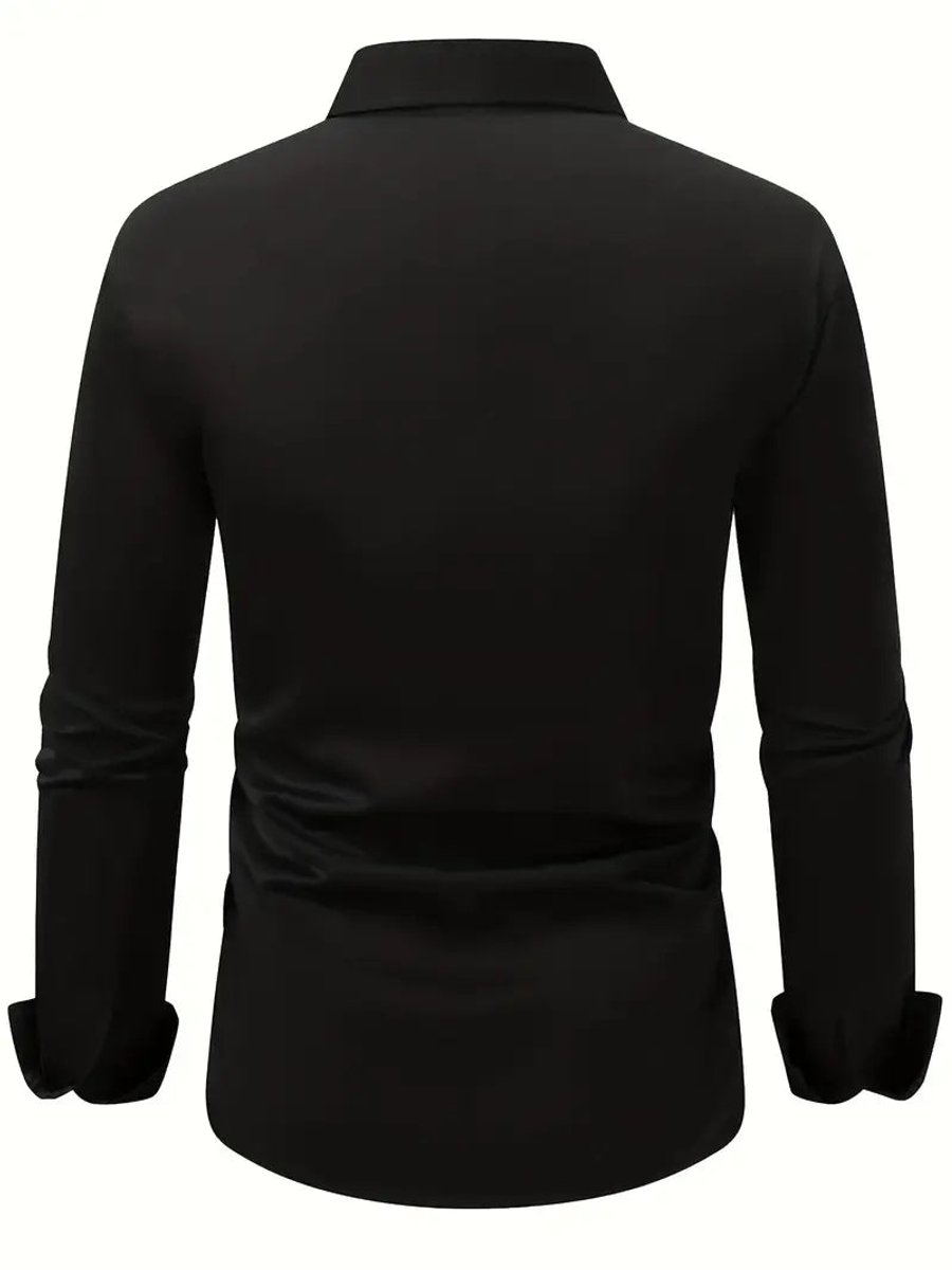 Heren Slim-Fit Kreukvrij Zakelijk Overhemd Lange Mouw