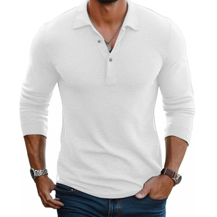 Heren Slim-Fit Lange Mouw Satin-Touch Poloshirt Knoopsluiting - White