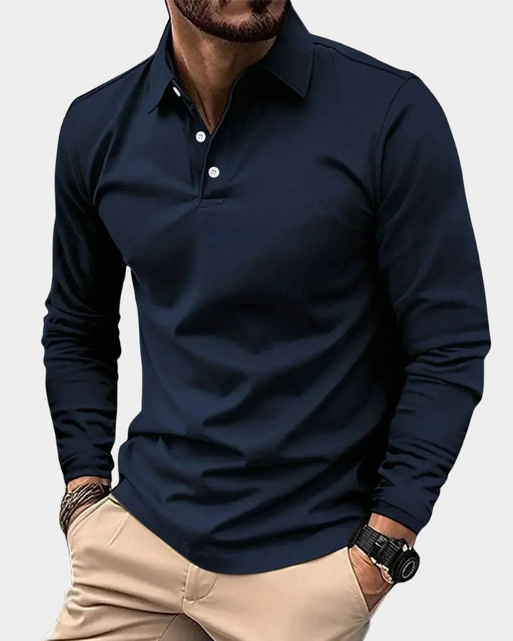 Heren Slim-Fit Lange Mouw Smart-Casual Poloshirt - Blauw