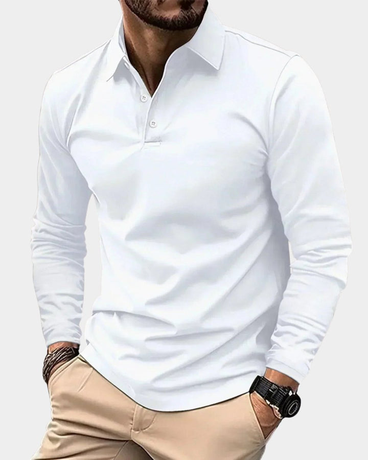 Heren Slim-Fit Lange Mouw Smart-Casual Poloshirt - Wit