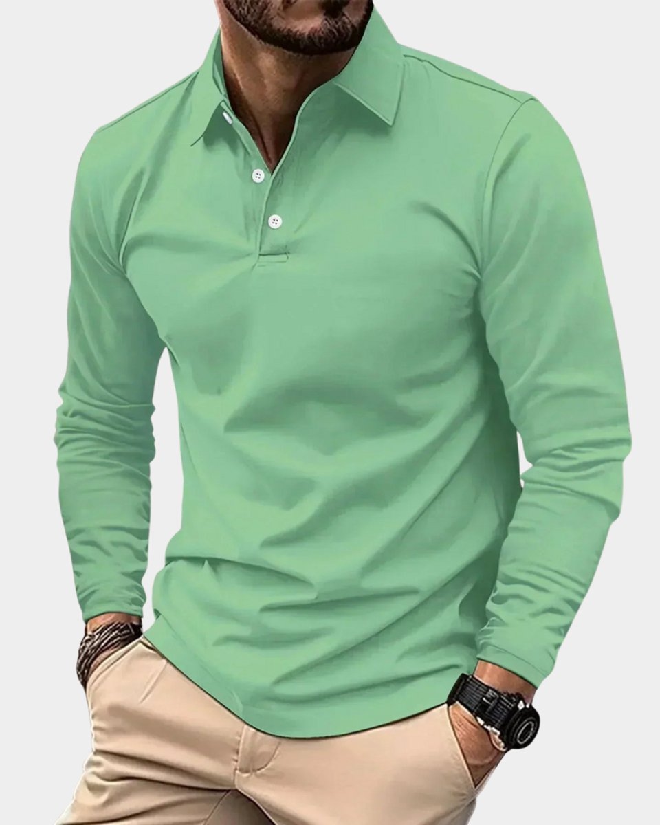 Heren Slim-Fit Lange Mouw Smart-Casual Poloshirt - Groen