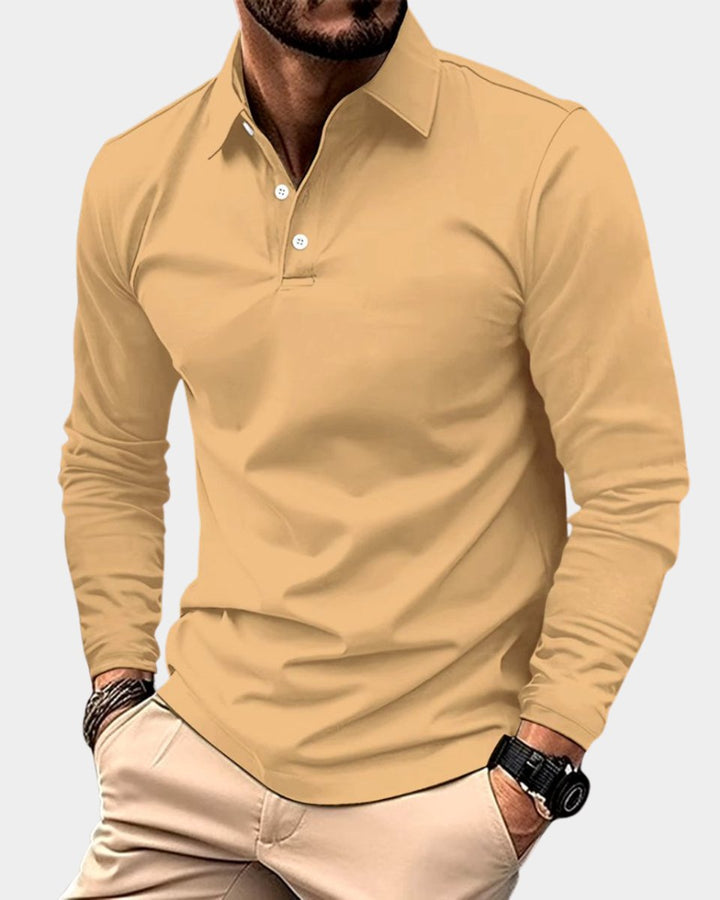 Heren Slim-Fit Lange Mouw Smart-Casual Poloshirt - Geel