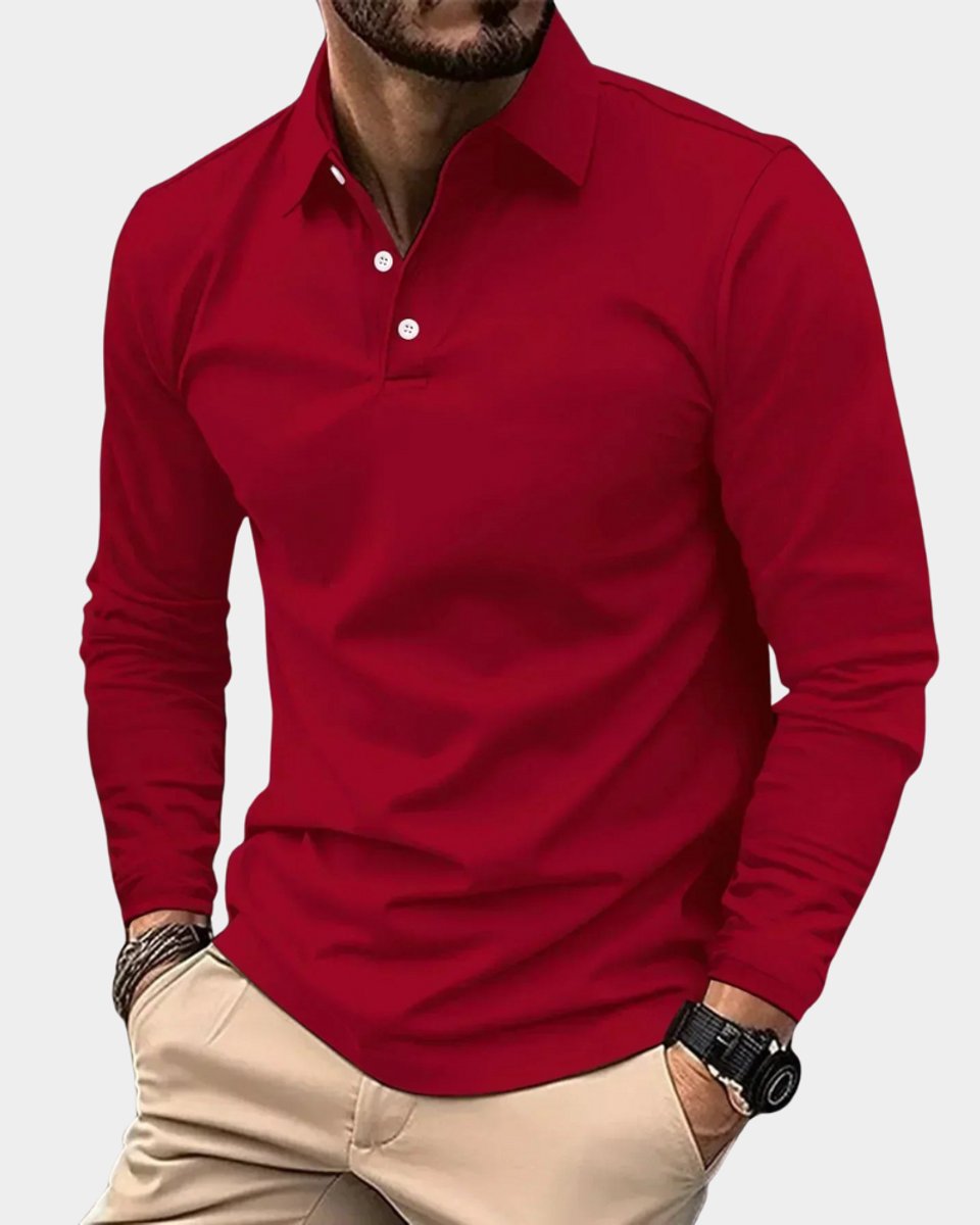 Heren Slim-Fit Lange Mouw Smart-Casual Poloshirt - Rood