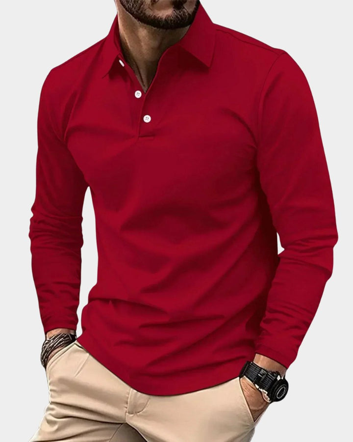 Heren Slim-Fit Lange Mouw Smart-Casual Poloshirt - Rood