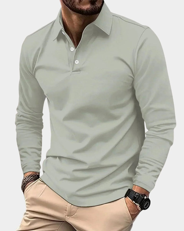 Heren Slim-Fit Lange Mouw Smart-Casual Poloshirt - Grijs