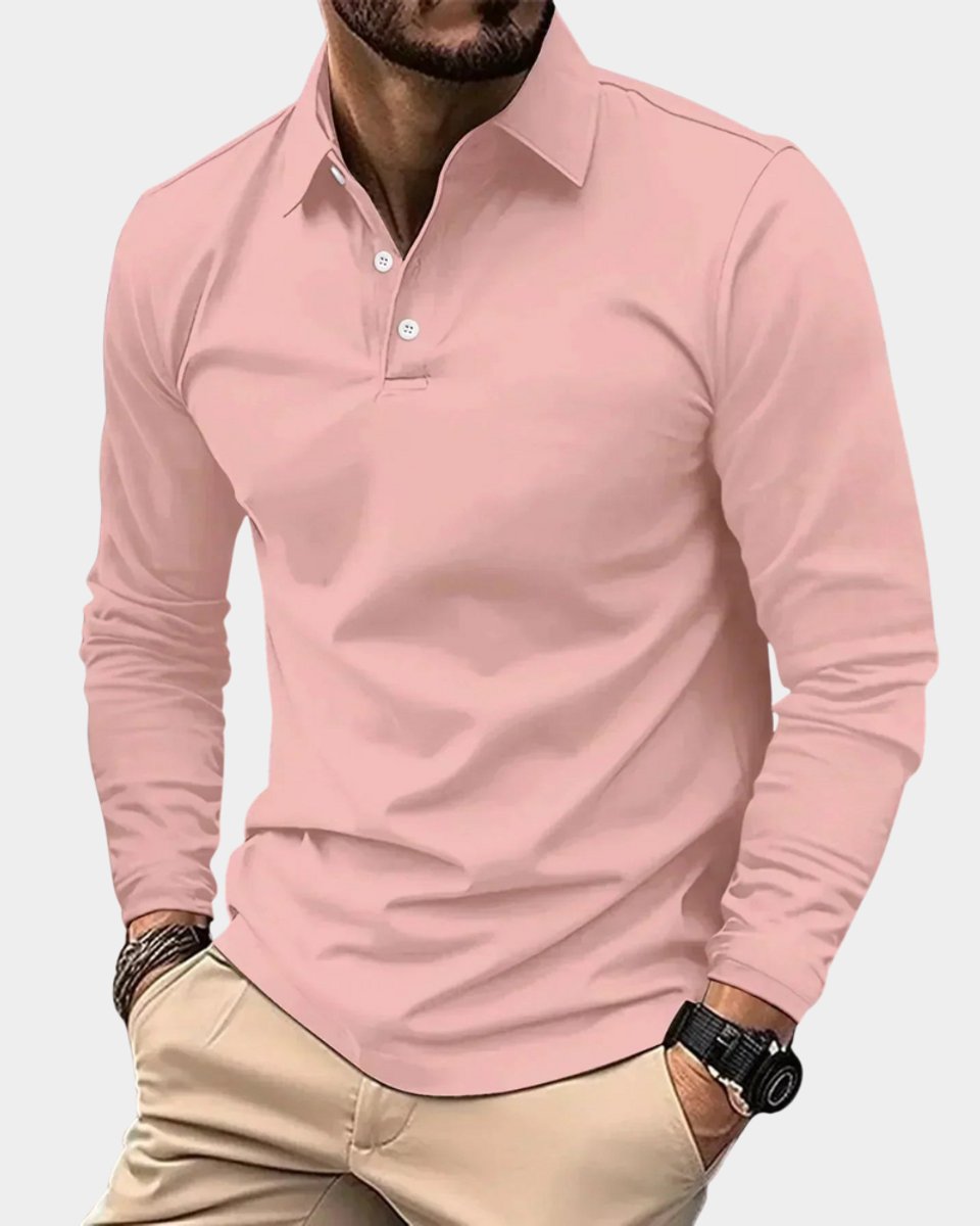 Heren Slim-Fit Lange Mouw Smart-Casual Poloshirt - Roze