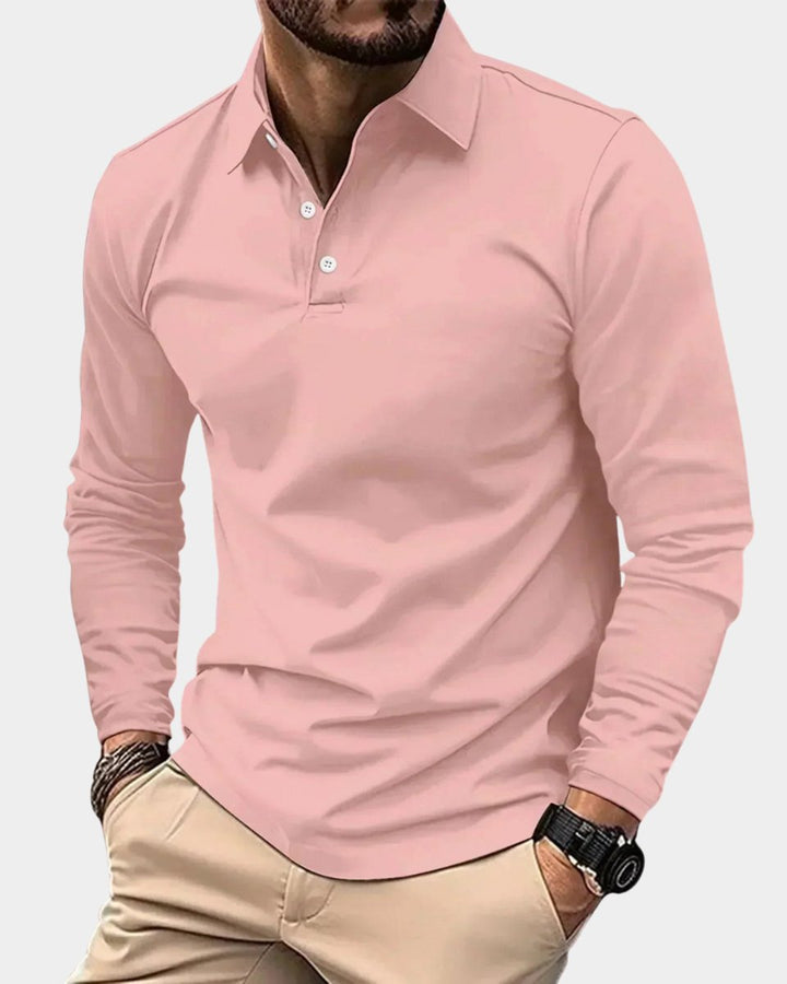 Heren Slim-Fit Lange Mouw Smart-Casual Poloshirt - Roze