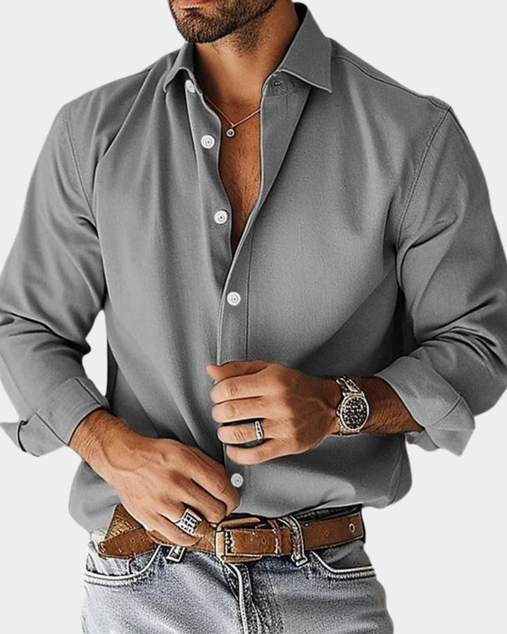 Heren Slim-Fit Overhemd met Lange Mouwen Strijkvrij - Grijs