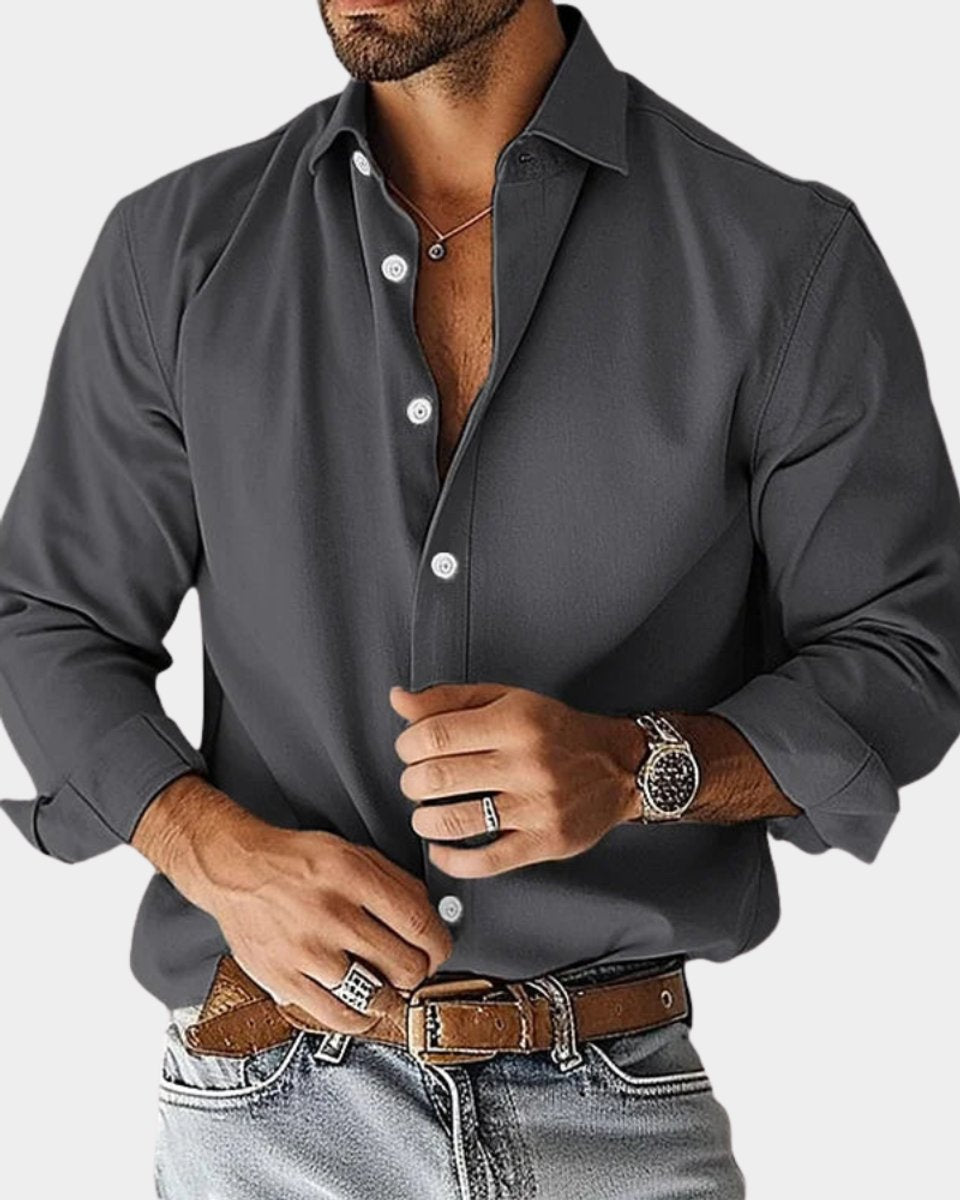 Heren Slim-Fit Overhemd met Lange Mouwen Strijkvrij - Donkergrijs