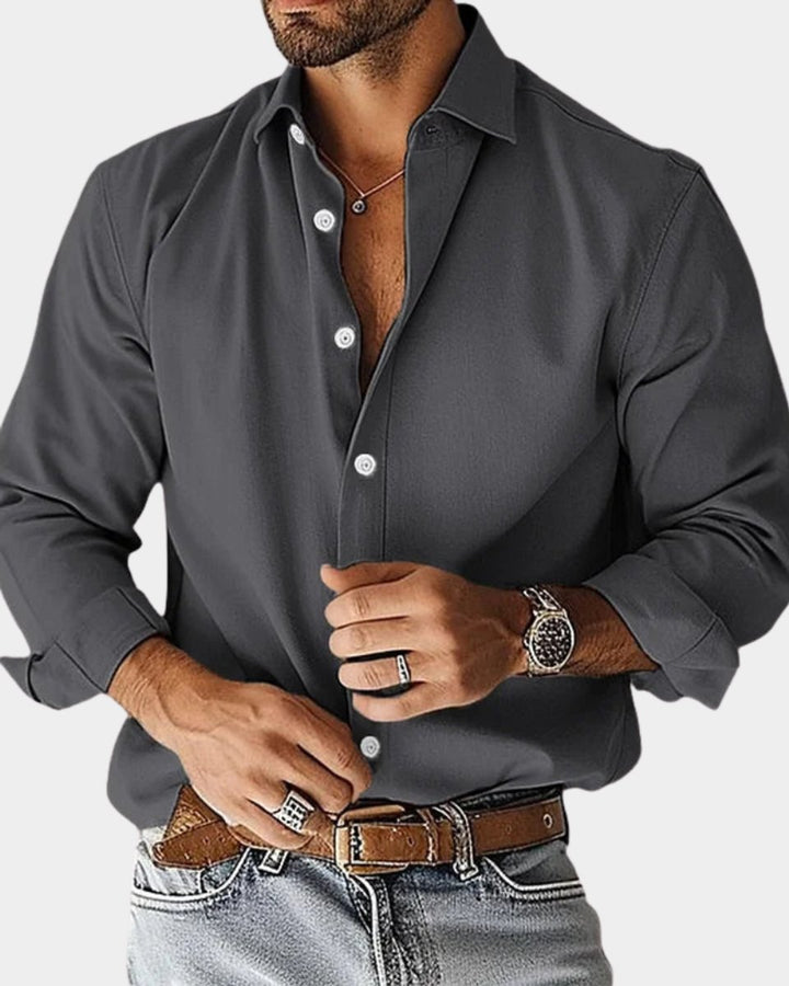 Heren Slim-Fit Overhemd met Lange Mouwen Strijkvrij - Donkergrijs