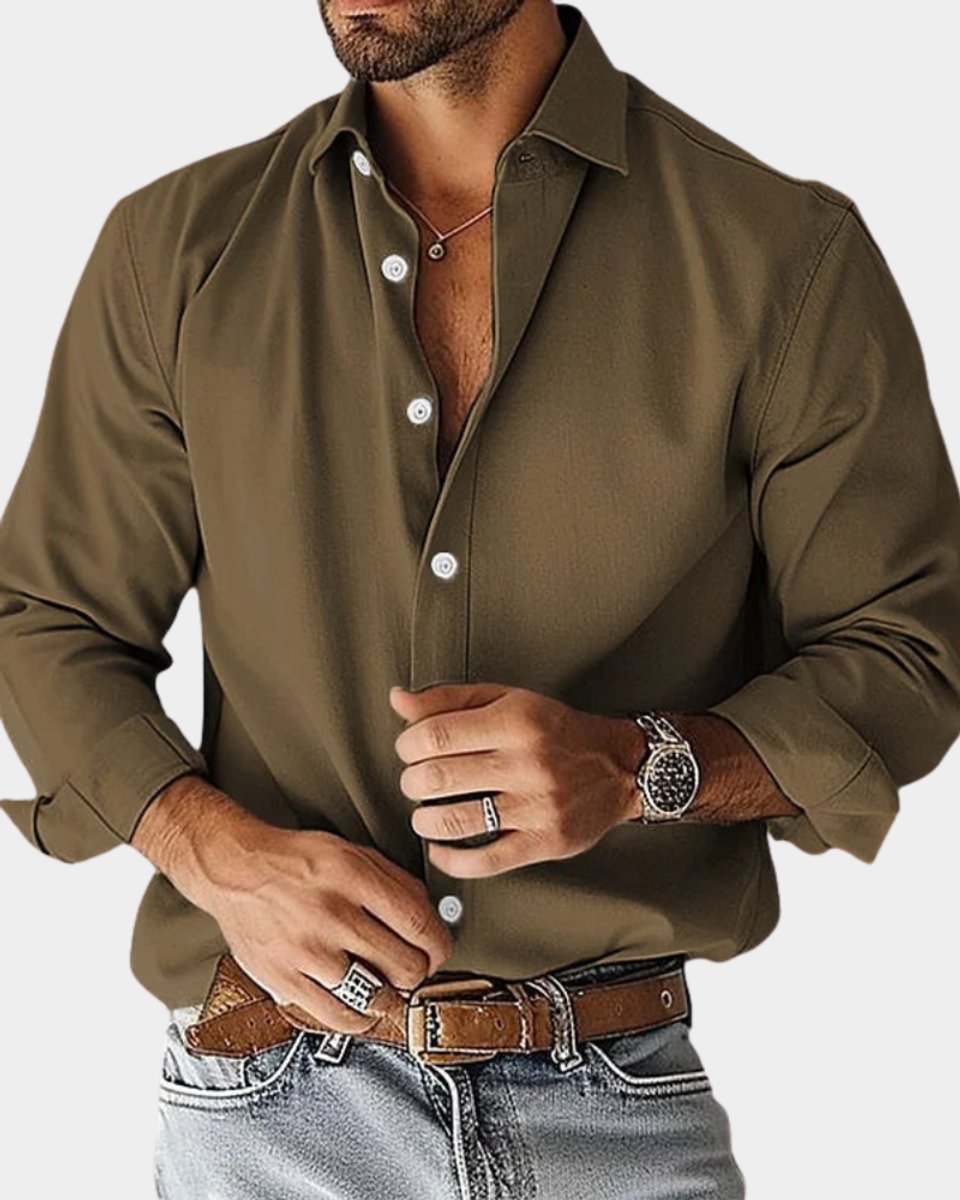 Heren Slim-Fit Overhemd met Lange Mouwen Strijkvrij - Bruin
