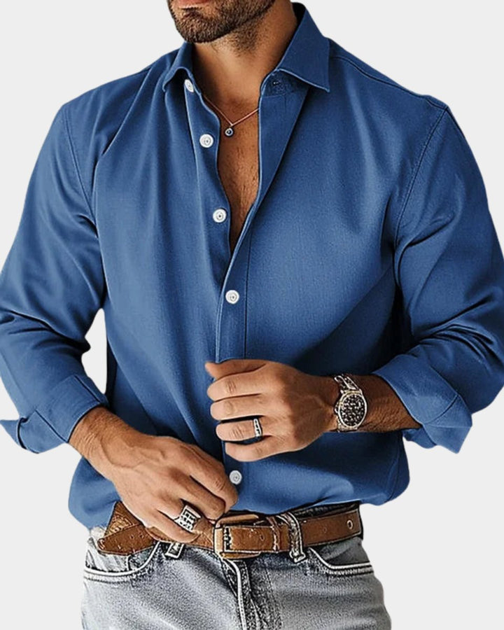 Heren Slim-Fit Overhemd met Lange Mouwen Strijkvrij - Blauw