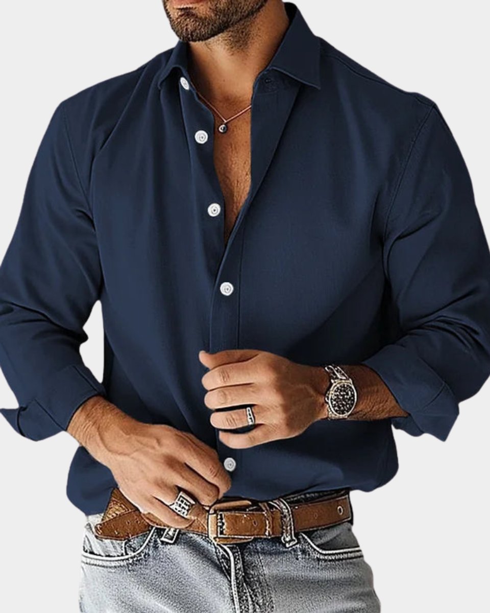 Heren Slim-Fit Overhemd met Lange Mouwen Strijkvrij - Marineblauw