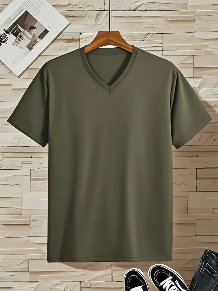 Heren Slim-Fit V-hals Kortmouw T-shirt