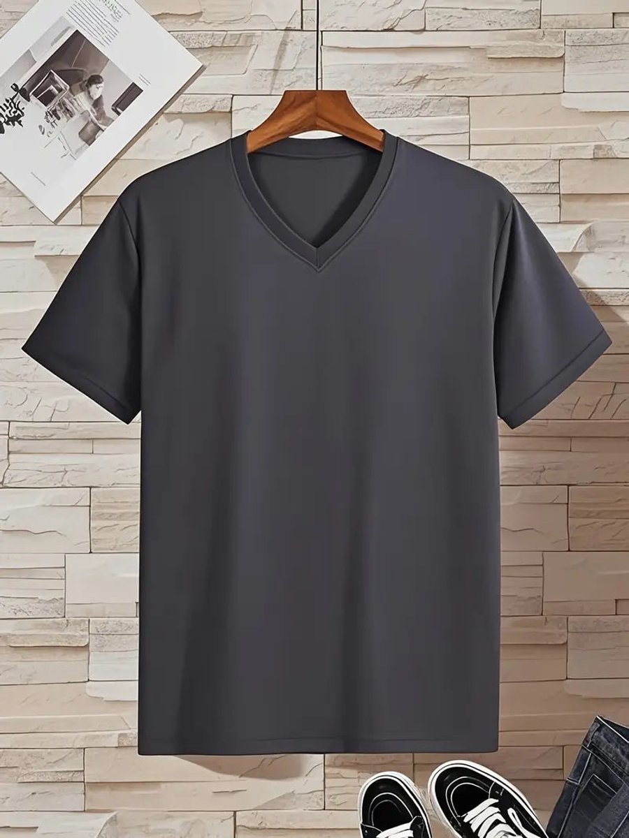 Heren Slim-Fit V-hals Kortmouw T-shirt