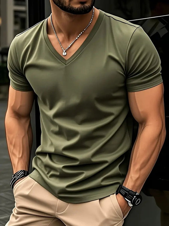 Heren Slim-Fit V-hals Kortmouw T-shirt - Groen