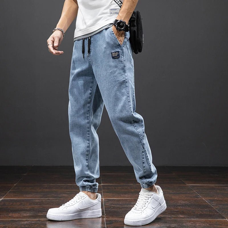 Heren Stretch Denim Elastische Taille Jogger Broek - Blue