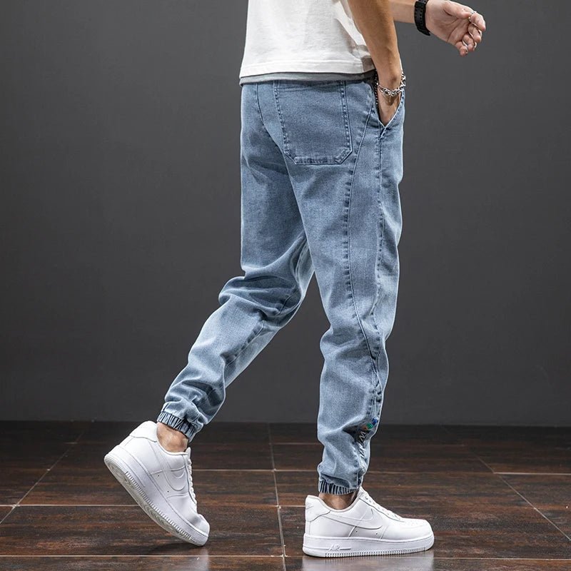 Heren Stretch Denim Elastische Taille Jogger Broek