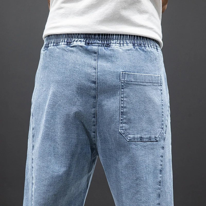 Heren Stretch Denim Elastische Taille Jogger Broek
