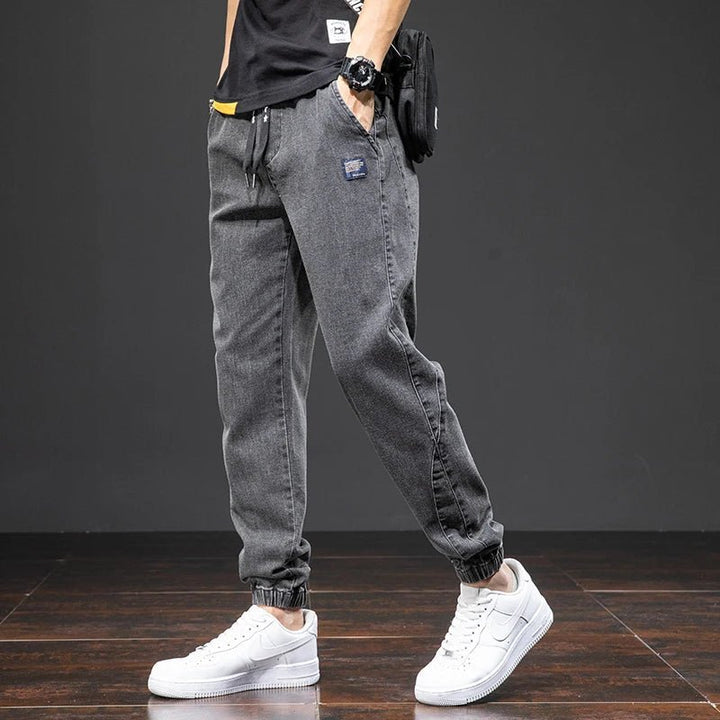 Heren Stretch Denim Elastische Taille Jogger Broek - Black