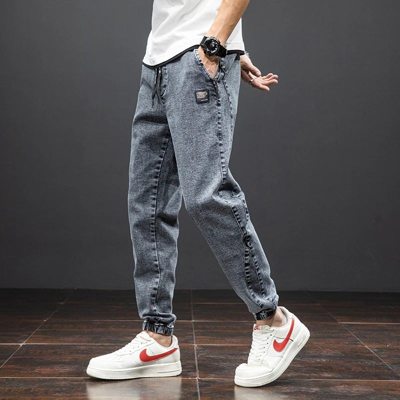 Heren Stretch Denim Elastische Taille Jogger Broek