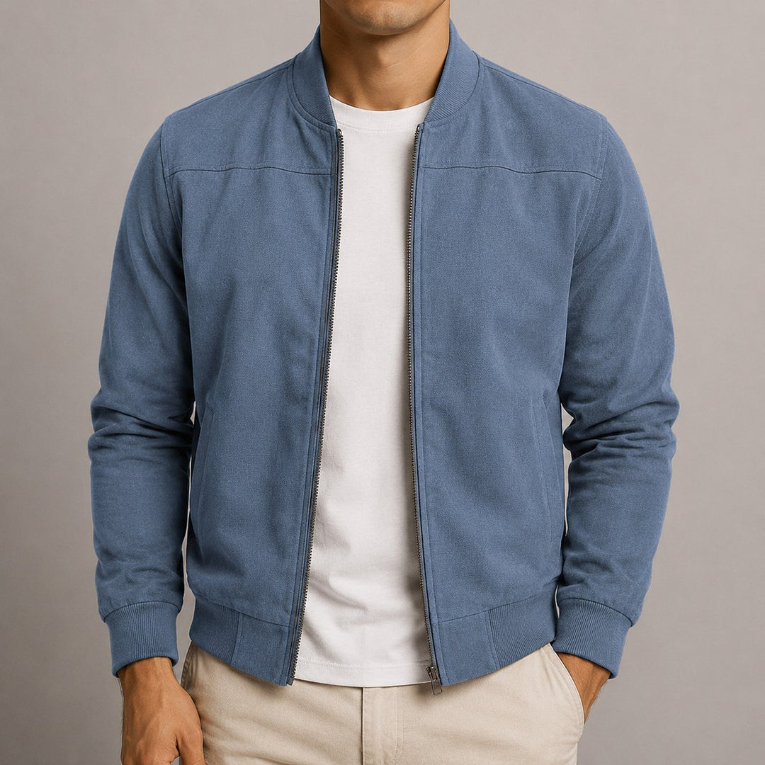 Heren Suède Bomberjack met Ritsluiting - Marineblauw
