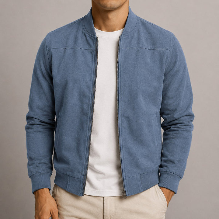 Heren Suède Bomberjack met Ritsluiting - Marineblauw