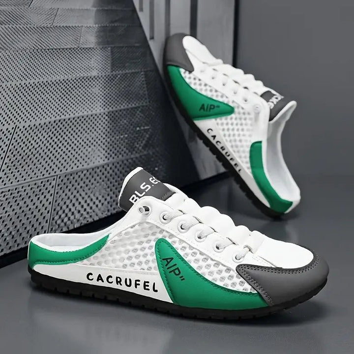 Heren Vetersluiting Half-Open Sneaker Muiltjes Casual Schoenen - Green