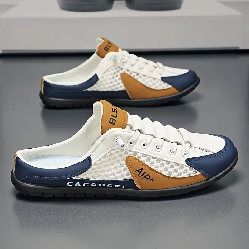 Heren Vetersluiting Half-Open Sneaker Muiltjes Casual Schoenen - Beige