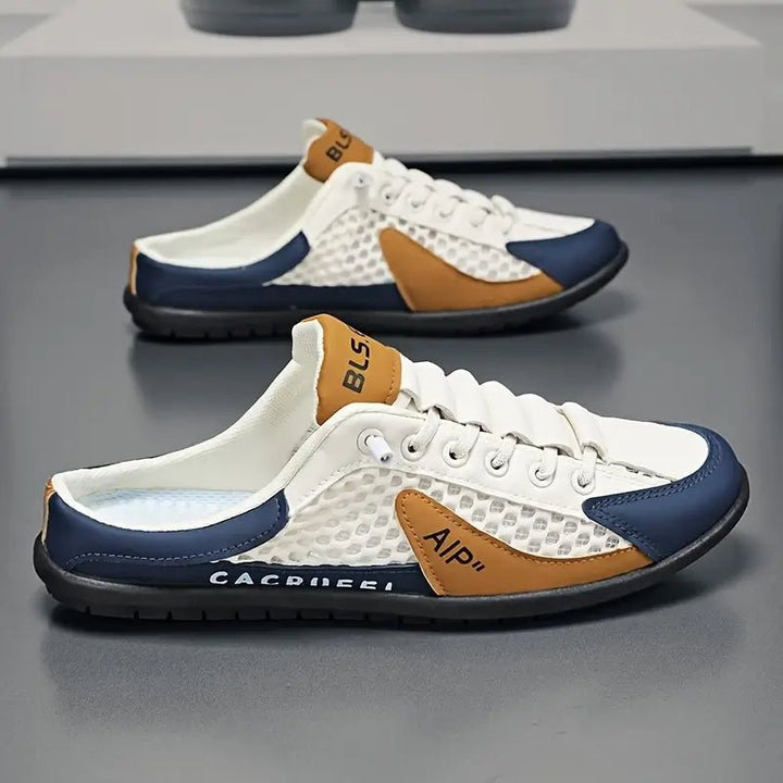 Heren Vetersluiting Half-Open Sneaker Muiltjes Casual Schoenen - Beige